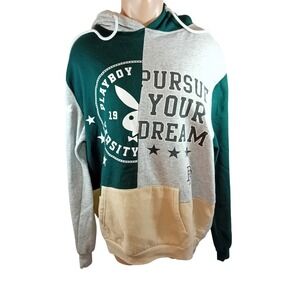 Modern Playboy Varsity University Hoodie Sweatshirt Colorblock Patchwork L READ